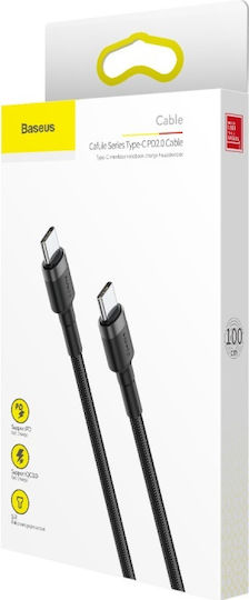 Baseus Cafule Braided USB 2.0 Cable USB-C Male - USB-C 60W Gray 1m CATKLF-GG1