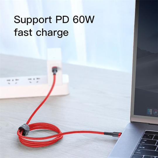 Baseus Cafule Braided USB 2.0 Cable USB-C Male - USB-C 60W Red 1m CATKLF-G09