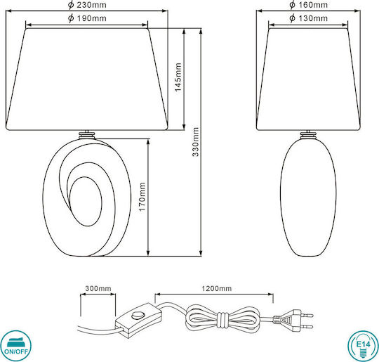 Trio Lighting Taba Κεραμικό Πορτατίφ για Ντουί E14 με Ασημί Καπέλο και Βάση