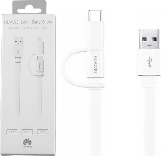 Huawei Flat USB to Type-C/micro USB Cable Λευκό 1.5m (04071417)