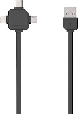 Allocacoc Flat USB to Lightning,Type-C,micro USB Cable Γκρι 1,5m (9003GY/USBC15)