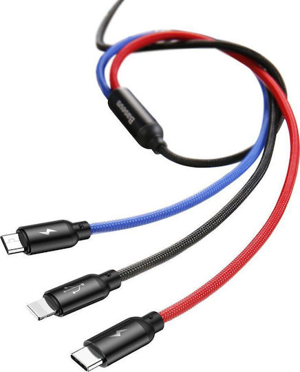 Baseus Three Primary Colors 3-in-1 Braided USB to Lightning / Type-C / micro USB 1.2m 3A Cable (CAMLT-BSY01)