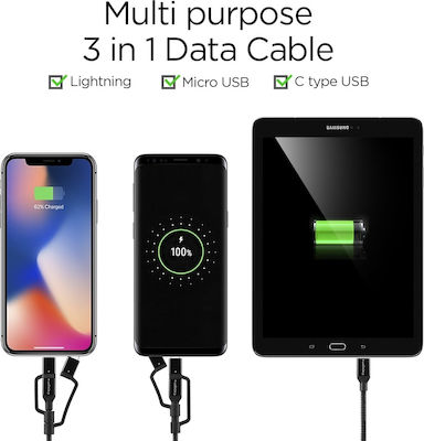 Spigen C10i3 3-in-1 Cable Braided USB to Lightning / Type-C / micro USB 1.5m Cable (000CB22774)