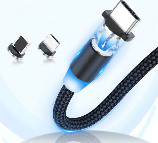 Wozinsky Wozinsky LED / Magnetic Cablu USB la Lightning / Type-C / micro USB cu mai multe porturi 2.4A Negru 1m (WMC-01)