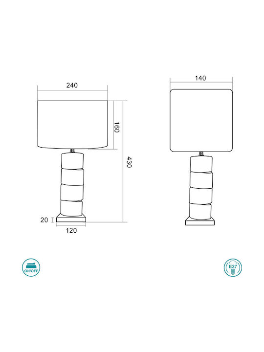 Trio Lighting Kano Циментова Настолна лампа за Цокъл E27 с Бял Абажур и Многоцветна Основа