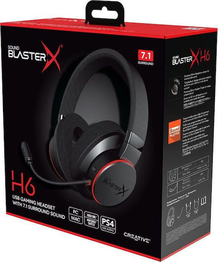 Creative Sound BlasterX H6 Über Ohr Gaming-Headset mit Verbindung 3,5mm / USB Schwarz
