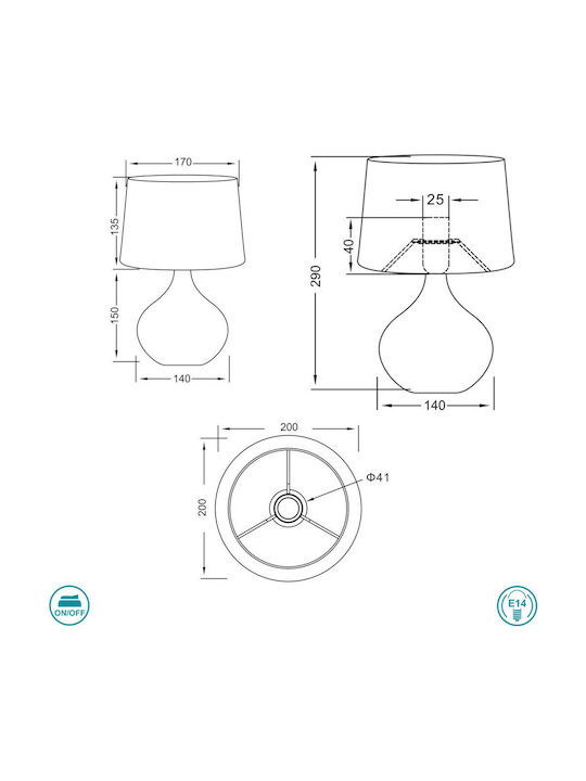 Trio Lighting Martin Keramik Tischlampe für Fassung E14 mit Weiß Schirm und Basis