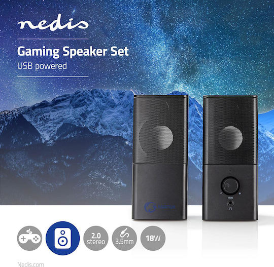 Nedis GSPR10020BK Ηχεία Υπολογιστή 2.0 με Ισχύ 18W Μαύρα