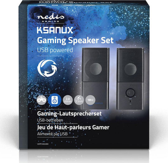 Nedis GSPR10020BK Ηχεία Υπολογιστή 2.0 με Ισχύ 18W Μαύρα