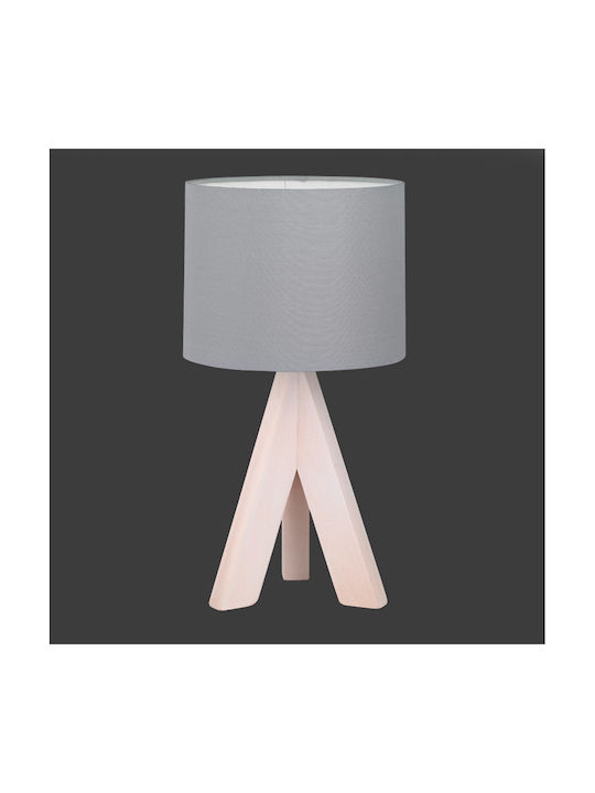 Trio Lighting Ging Wood Table Lamp for Socket E14 with Gray Shade and Beige Base