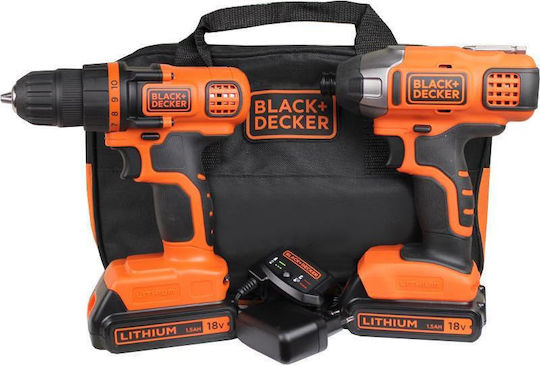 Black & Decker BD146 Σετ Δραπανοκατσάβιδο & Παλμικό Κατσαβίδι 18V με 1 Μπαταρία 1.5Ah
