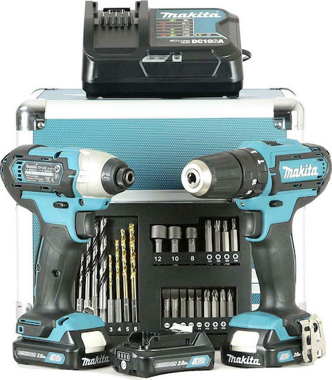 Makita Set Impact Drill Driver & Impact Screwdriver 12V with 3 Batteries 2Ah and Case
