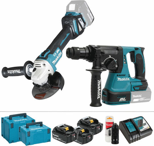 Makita DLX2256TJ1 Σετ Γωνιακός Τροχός & Πιστολέτο Brushless 18V με 3 Μπαταρίες 5Ah και Θήκη