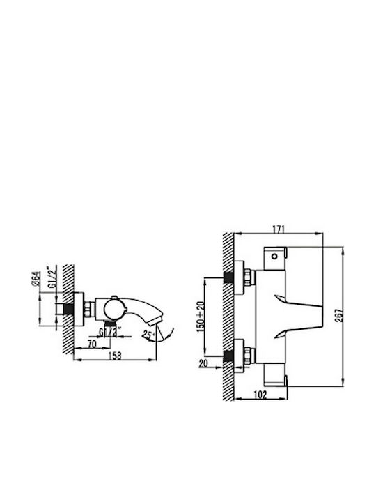 Karag Praxis Bathtub Shower Faucet Thermostatic Complete Set Silver