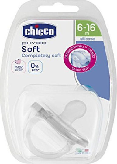 Chicco Physio Soft Ορθοδοντική Πιπίλα Σιλικόνης με Θήκη Διάφανο για 6-16 μηνών