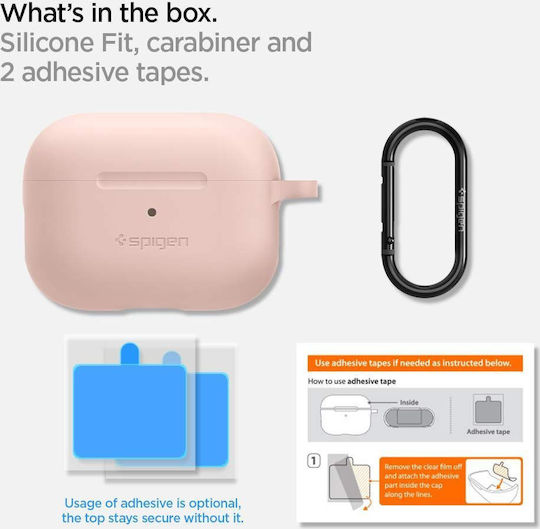 Spigen Silicone Fit with Carabiner Pro Θήκη Σιλικόνης με Γάντζο σε Ροζ χρώμα για Apple AirPods Pro