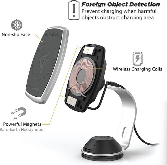 Scosche Βάση Κινητού Αυτοκινήτου MagicMount Pro Charge Qi Wireless Charge με Μαγνήτη και Ασύρματη Φόρτιση Μαύρη
