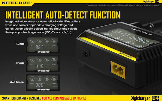 NiteCore D4 Φορτιστής 4 Μπαταριών Ni-MH/Ni-Cd/Li-ion Μεγέθους AA/AAA/18650