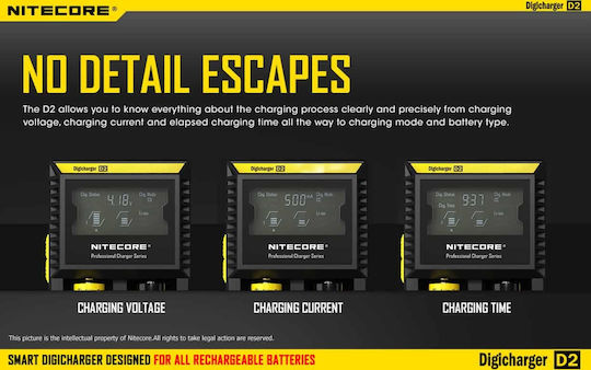 NiteCore D2 Charger 2 Batteries Li-ion/Ni-Cd/Ni-MH Size AA/AAA/18650/16340/26650/14500