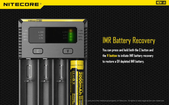 NiteCore IntelliCharger New i4 4 Batteries Ni-MH/Li-ion Size AA/AAA/D/18650/21700/16340/26650/14500