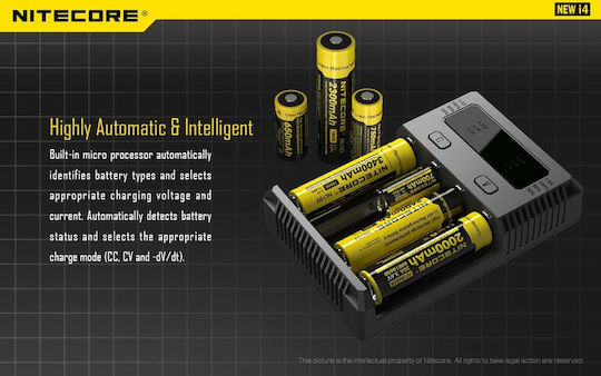 NiteCore IntelliCharger New i4 4 Batteries Ni-MH/Li-ion Size AA/AAA/D/18650/21700/16340/26650/14500