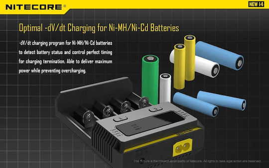 NiteCore IntelliCharger New i4 4 Batteries Ni-MH/Li-ion Size AA/AAA/D/18650/21700/16340/26650/14500