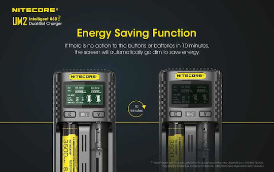 NiteCore UM2 USB Charger 2 Batteries Li-ion/Ni-Cd/Ni-MH Size AA/AAA/D/18650/16340/26650/14500