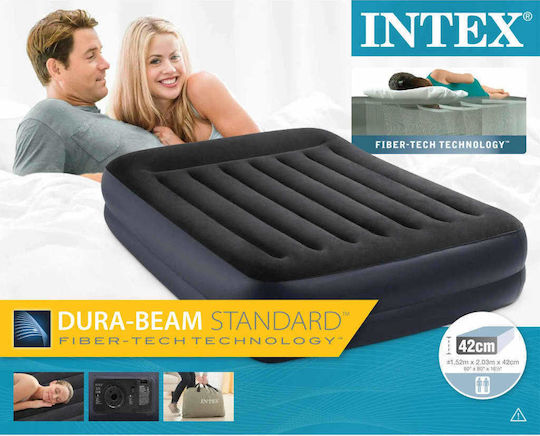 Intex Double Air Mattress with Integrated Electric Pump Pillow Rest Raised 203x152x42cm