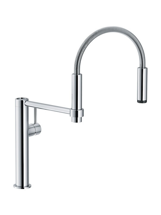 Franke Pescara Semi PRO 360 Tall Kitchen Faucet Counter with Shower Silver