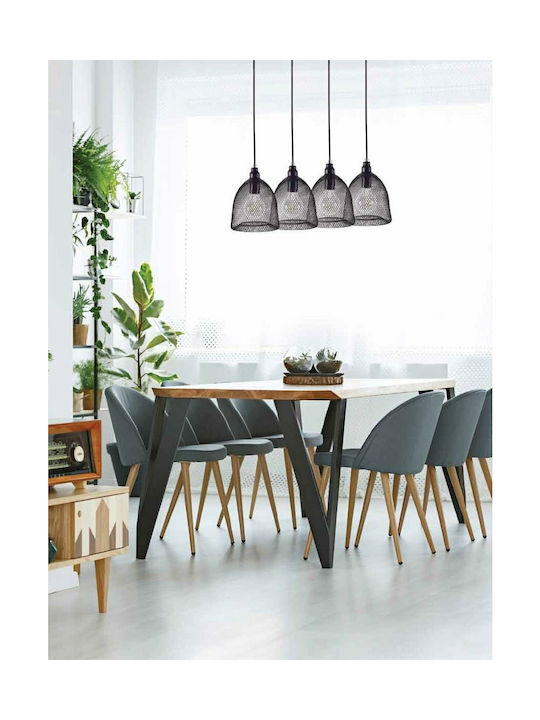 Home Lighting Pendant Suspension Rail for 4 Bulbs E27 Black