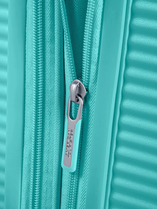 American Tourister Soundbox Spinner Expandable Large Hard Turquoise Suitcase With 4 Wheels Height 77cm