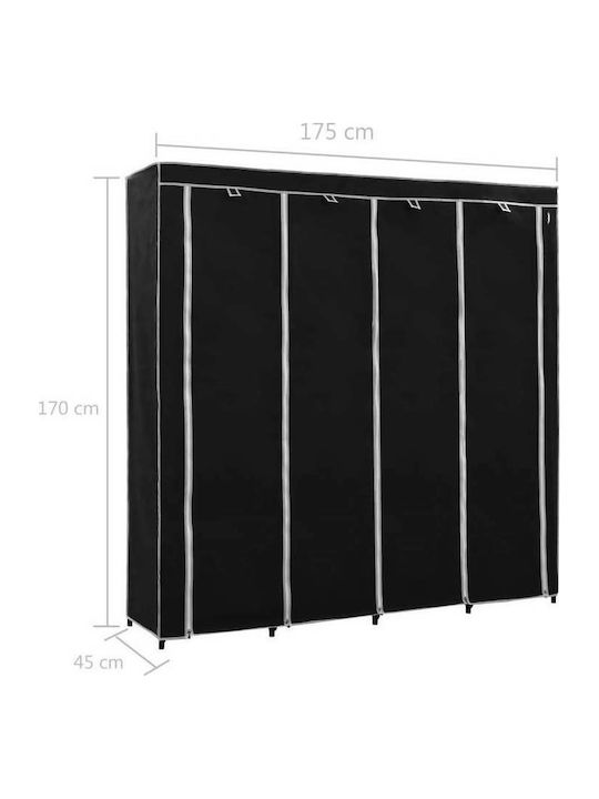 vidaXL Fabric Wardrobe with Zipper and Shelves in Black Color 175x45x170cm