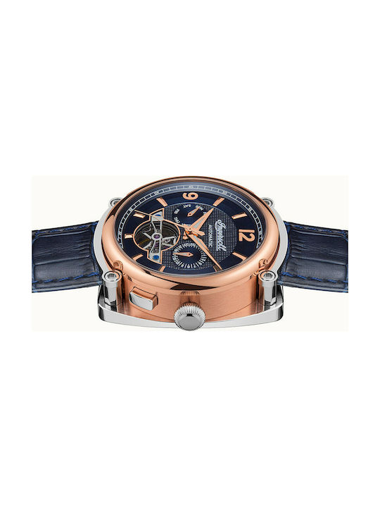 Ingersoll Michigan Uhr Chronograph Automatisch mit Blau Lederarmband