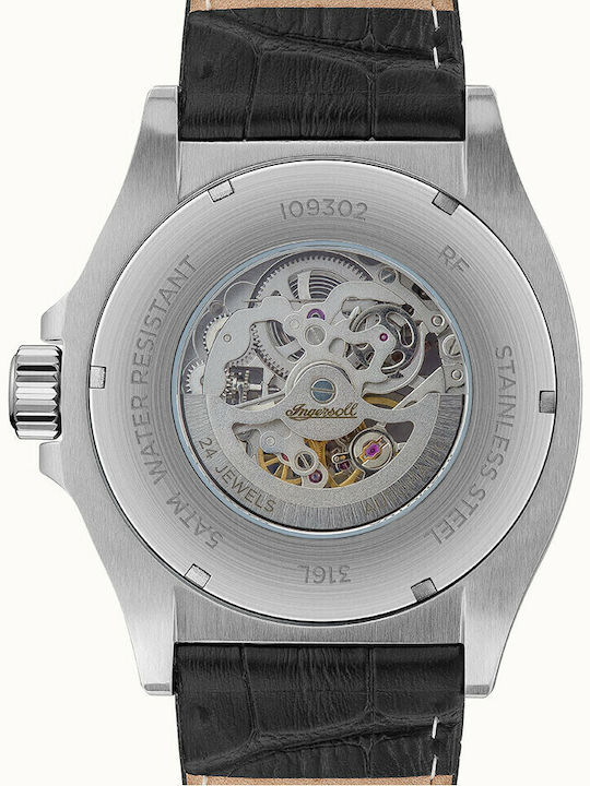 Ingersoll Orville Ανδρικό Ρολόι 46mm Χρονογράφος Αυτόματο με Μαύρο Δερμάτινο Λουράκι