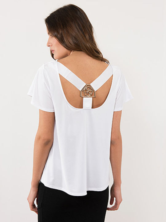 Guess Women's Blouse Short Sleeve Drape White