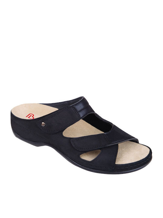 Janna Leather Women's Flat Sandals Anatomic in Black Color