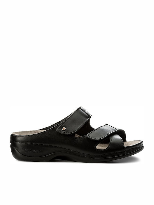 Janna Leather Women's Flat Sandals Anatomic in Black Color