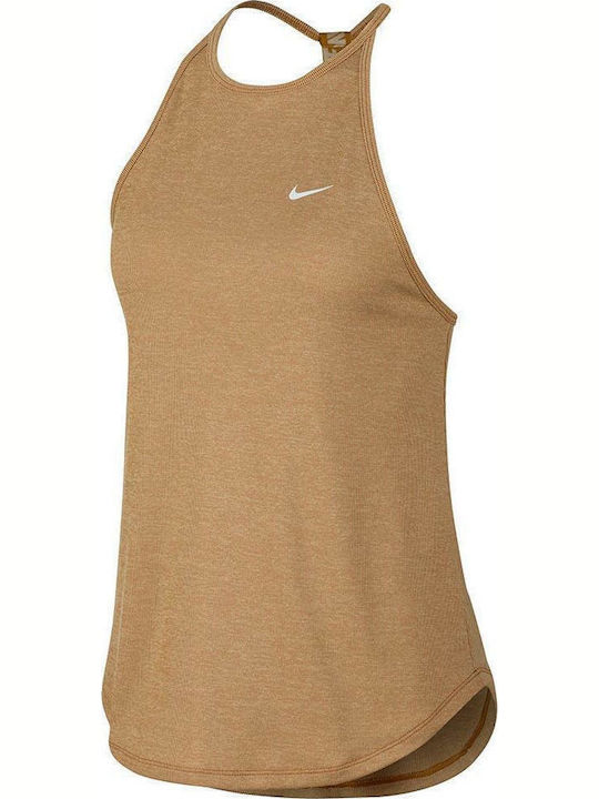 Nike Dri-Fit Elastika Αμάνικη Γυναικεία Αθλητική Μπλούζα Καφέ
