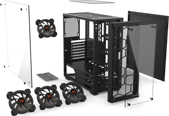 Krux Leda Gaming Midi-Turm Computergehäuse mit Seitenfenster und RGB-Beleuchtung Schwarz