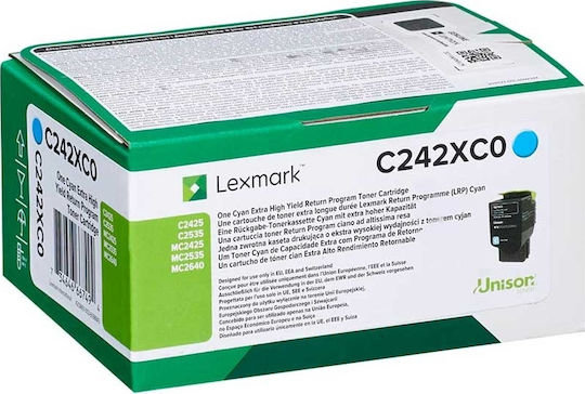 Lexmark C242XC0 Γνήσιο Toner Laser Εκτυπωτή Κυανό Return Program Extra High Yield 3500 Σελίδων