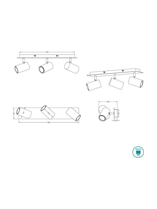 Trio Lighting Marley Τριπλό Σποτ με Ντουί GU10 σε Μαύρο Χρώμα