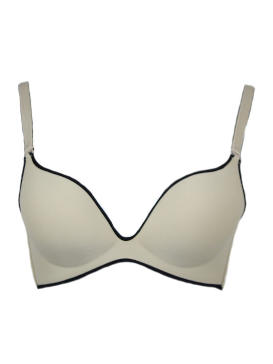 Miracle One Beige/Black Σουτιέν Push Up χωρίς Μπανέλες