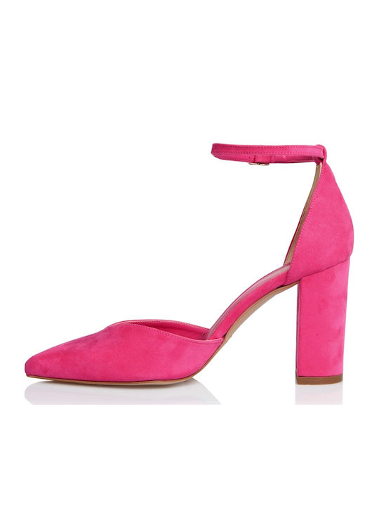 Sante Suede Pointed Toe Fuchsia High Heels with Strap
