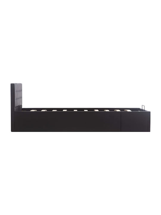 Bed Single Upholstered with Leatherette Black with Slats for Mattress 90x200cm
