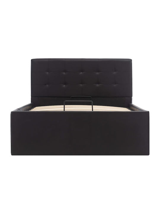 Bed Single Upholstered with Leatherette Black with Slats for Mattress 90x200cm