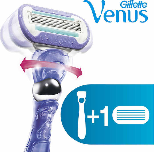 Venus Swirl Razor pentru corp cu Cap de schimb 5 lame și bandă lubrifiantă