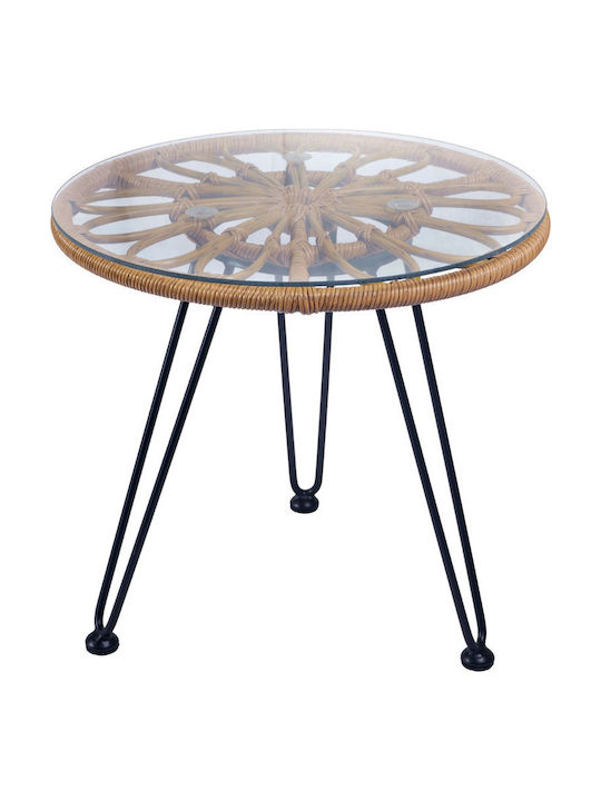 Totem Outdoor Table for Small Spaces with Glass Surface and Metal Frame Beige 50x50x47cm