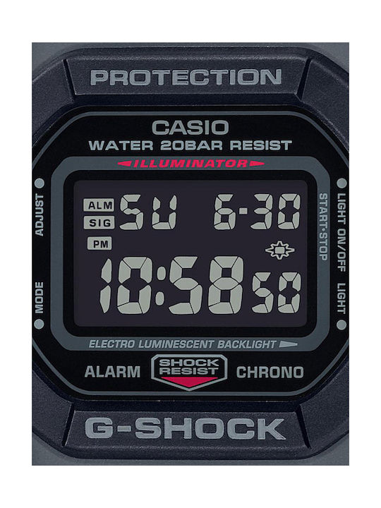 Casio G-Shock Digital Watch Chronograph Battery with Gray Rubber Strap