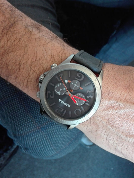 Raptor Men's Watch 47mm Battery with Black Leather Strap
