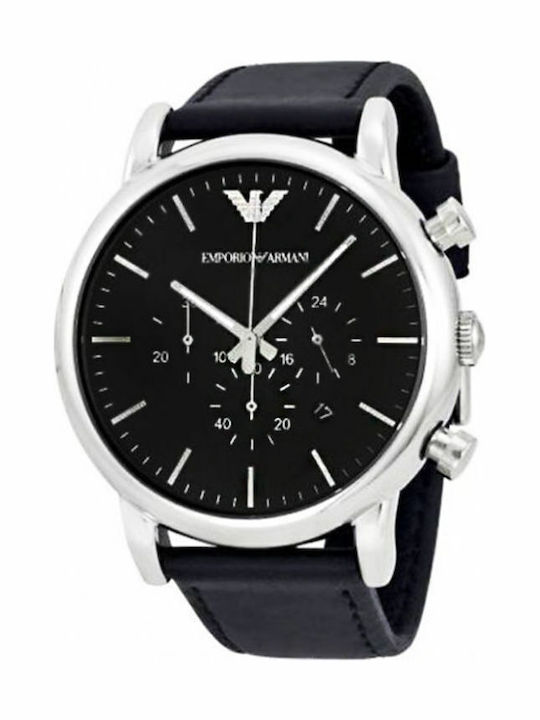 Emporio Armani Luigi Men's Watch 46mm Chronograph Battery with Black Leather Strap